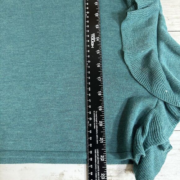 John + Jenn Anthropologie Size M Teal Wool Blend Side Ruffle V Neck Sweater - Picture 7 of 7